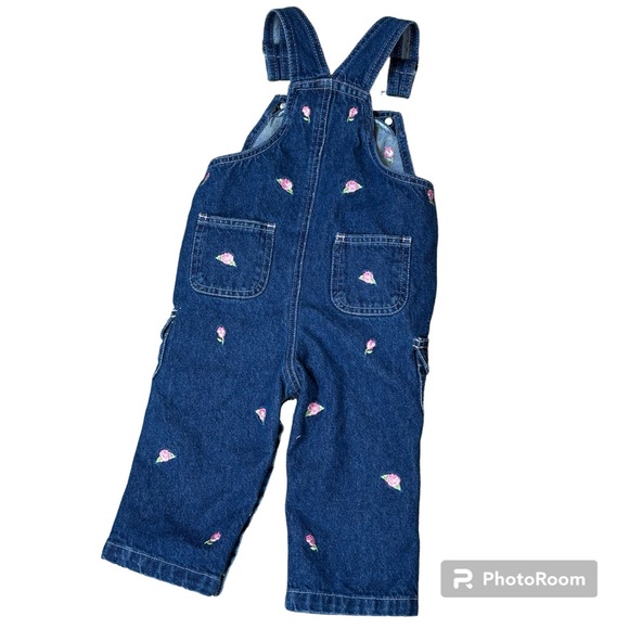 Vintage 90s Overalls Floral Embroidered Pink Roses Size 18 Months Denim - Picture 3 of 5